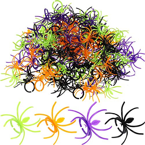 288 Pieces Plastic Spider Rings Spider Party Accessories Halloween Party Favors, 4 Colors