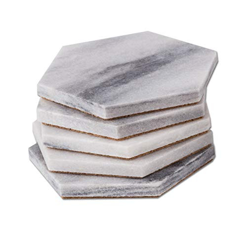 Diflart Hexagon Marble Coaster 6 Pack (Cesar Blue Marble) with Non-Skid Pads for Drink Christmas House Warming Gifts