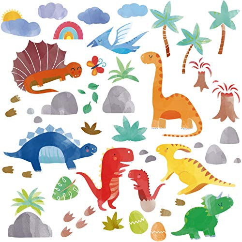 Watercolor Dinosaurs Jurassic Park Peel and Stick Wall Sticker Decals for Boys Room or Nursery
