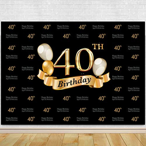 Glitter Gold and Black Photo Studio Booth Background Adult Happy 40th Birthday Party Decorations Banner Backdrops for Photography