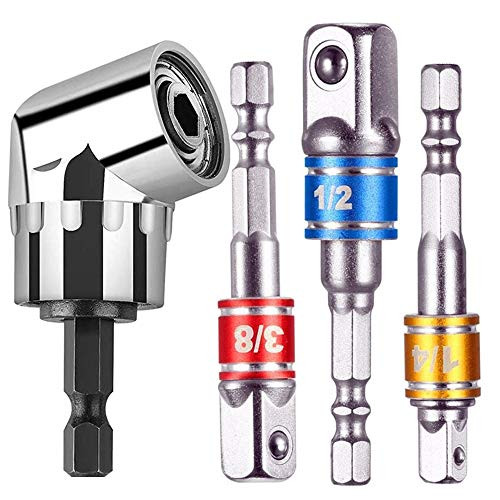 Impact Grade Socket Wrench Adapter Extension Set,3Pcs 1/4" 3/8" 1/2"Hex Socket Adapter Drill Bits Set+105°Right Angle Drill Bit Adapter Attachment 1/4" Drive Hex Magnetic Bit Socket Screwdriver Drill