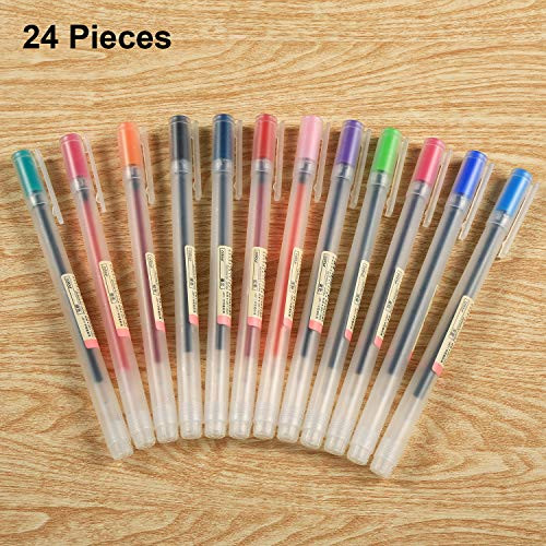 24 Pieces Gel Ink Pens Colorful Ink Pens 0.5 mm Roller Ball Pens for School Office Home Supplies, 12 Colors