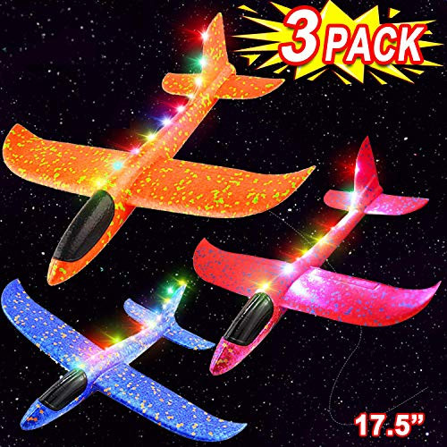 3 Pack Glider Airplane Large Model Jet Kit, LED Light Up Glider Airplanes Toys for Kids Manual Throwing Foam Glider Plane for Boys Girls Outdoor Sports Game Flying Toys Gifts for Kids Outdoor Plane