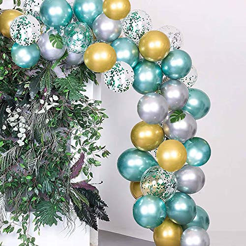 Captank Green Gold Silver Metallic Balloon Garland & Arch Kit 60pcs Mint Green Confetti Balloons with 16ft Balloon Strip Tape Balloon dots Balloon Ribbon for Birthdays Baby Showers Wedding Decor