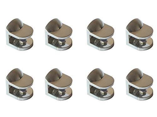 Wall Mounted Adjustable Shelf Brackets Shelf Clips Metal Clamps Holder Brushed Nickel for 6-10mm Glass Acrylic Wood (Set of 8)