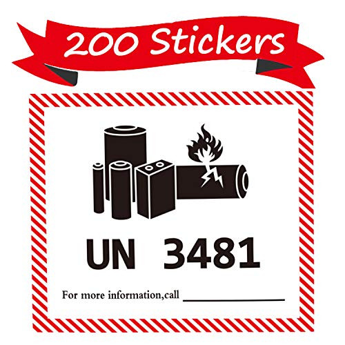 UN 3481 Lithium Battery Labels 4.72 x 4.33 inch Lithium Ion Battery Transport Caution Warning Labels  200 Adhesive Stickers 