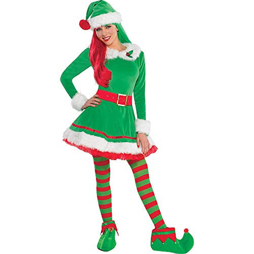 amscan 843664 Elf Costume, Medium (6-8), Green, Red, White