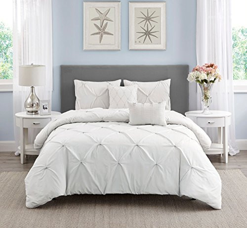 Wonder Home 5Piece Hampton Pleated Comforter Set, White, Queen