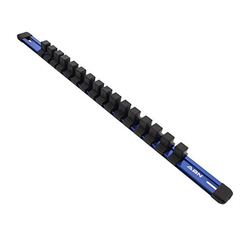 ABN Blue Aluminum SAE Standard 1/2in Drive Socket Holder  Socket Rail and Clips Tool Organizer