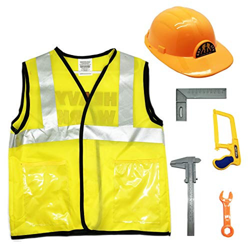 GiftExpress 6pcs Construction Worker Costume Engineering Pretend Role Play Kit, Halloween Costume for Little Boys Kids