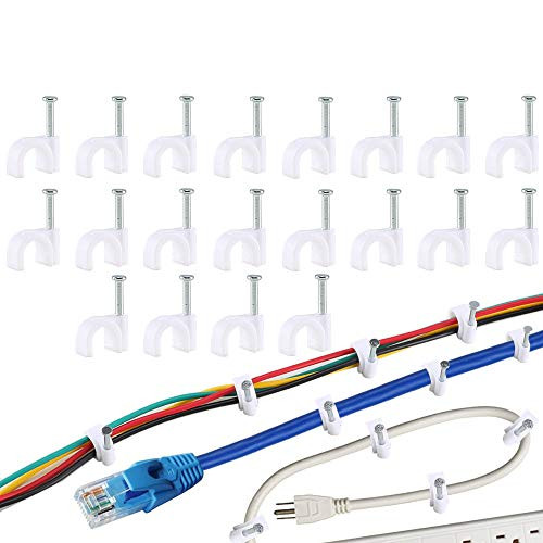 Dayree 200pcs Cable Tacks Round Coaxial Cable Nail Clips Cable Clamps Management for Ethernet Cable RG6 RG59 CAT5 CAT6 RJ45 TV Wire Cable Staples 7mm White