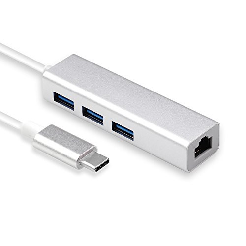 USB-C/Type C to 3 Ports USB A 3.0 with 10/100/ 1000 Mbps Gigabit Ethernet/LAN/Network (RJ45) Adapter