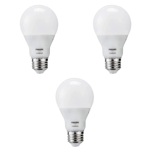 Philips LED A19 SceneSwitch Soft White 3-Setting Light Bulb with Warm Glow Effect: Bright/Medium/Low (60-Watt Equivalent), E26 Base, 3-Pack
