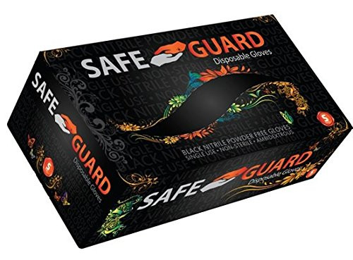 Safeguard, Nitrile Disposable Gloves, Powder Free, Industrial Grade Gloves, Latex Free, Dispenser Pack, Medium Size, Black, 100 Pc