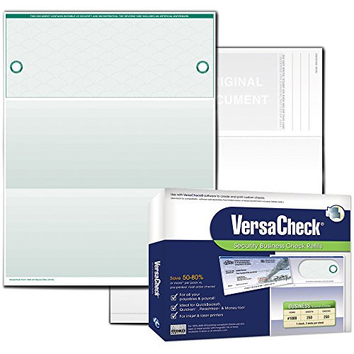 VersaCheck UV Secure Business Check Refills: Form #1000 Business Voucher - Green - Elite - 250 Sheets