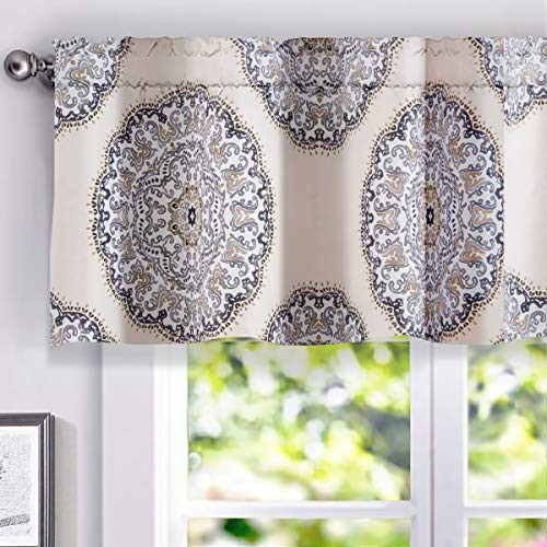 DriftAway Emma Medallion Pattern Lined Thermal Insulated Energy Saving Window Curtain Valance for Living Room 2 Layers Rod Pocket 52 Inch by 84 Inch Plus 2 Inch Header Gray
