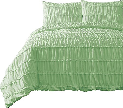 Cozy Beddings, Ruched 2-Piece Comforter Set, Pinch Pleat Bed Cover | Mint, Twin/Twin XL