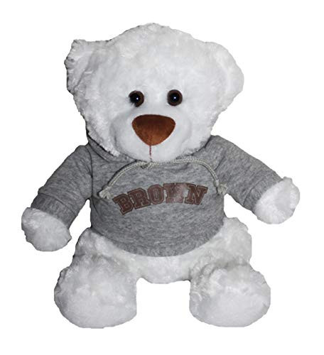 Mascot Factory Brown University Bears Teddy Bear with Grey Hoodie Sweatshirt 9 Inches Tall, White
