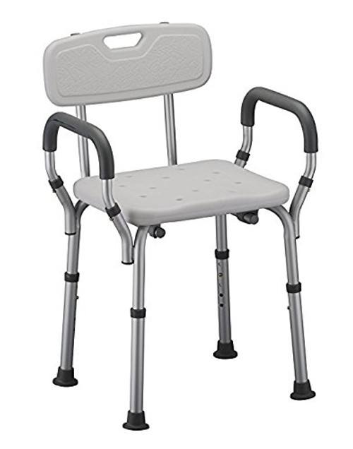 Shower Chair with Arms by Healthline Trading, Adjustable Portable Bath Stool Tub Bench with Safety Seat, Removable Back and Arms, Medical Shower Chair for Elderly, Disabled, White