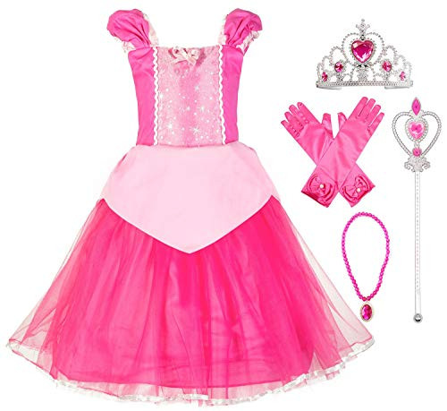 Princess Cinderella Rapunzel Little Mermaid Dress Costume for Baby Toddler Girl (5, Aurora with Accessories)