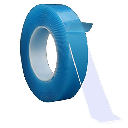 Washable Adhesive Tape,Traceless Reusable Blue Double Sided Anti-Slip Nano Gel Pads,Removable Sticky Transparent Strips Grip for Glass, Metal, Kitchen Cabinets or Tile Nano Tape (5M)