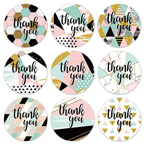 Geometric Modern Thank You Stickers, Round Thank You Stickers, Thank You Label Tags, 1.4 Inches 500 Adhesive Thank You Label Stickers Mr.Mug