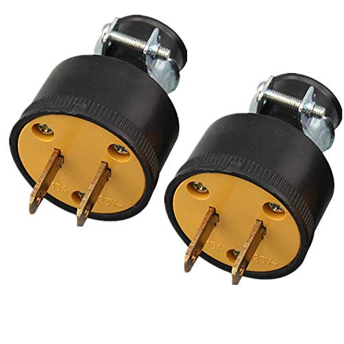 2-Wire Male Extension Cord Replacement Electrical Plug?Plug, Straight Blade,15 Amp, 125 Volt Non grounding plug, Black ?2 Pieces)