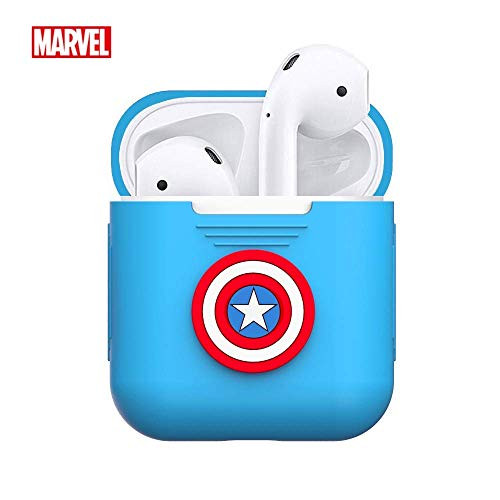 AirPods Case Marvel Avengers Airpods Case Protective Silicone Case Cover and Skin for Apple Airpods Charging Case Compatible with Apple AirPods 1 & 2, Marvel AirPod Case (Blue-Captain Marvel)