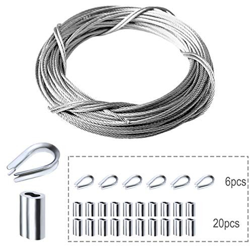 Amadget Stainless Steel Wire Rope, 1/16" x 33 Feet 316 Marine Grade Cable Railing Kit, Aircraft Wire Rope & Picture Hanging Kit for Railing, Decking, DIY Balustrade, Boat Marine Hardware
