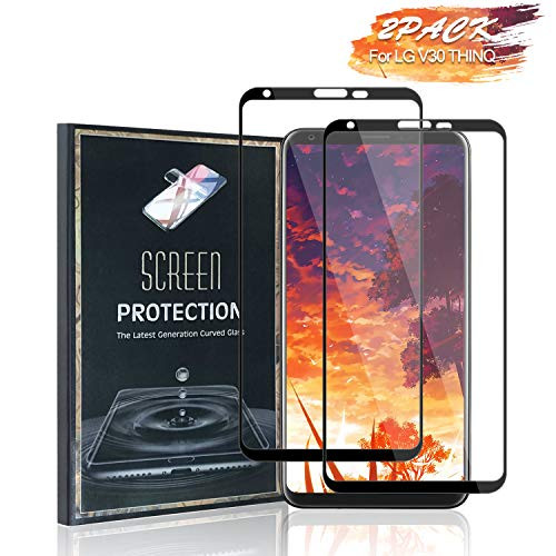 LG V30 Screen Protector [2 Pack] Haorz Full Coverage HD Tempered Glass Film Protection Case Friendly 3D-Touch Bubble-Free Anti Fingerprint Anti-Scratch Compatible with LG V30