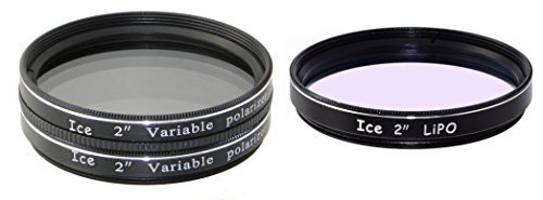 ICE 2" Telescope Filter Set Variable Polarizing Moon Polarizer & LiPo Broadbrand Light Pollution Reducer Optical Glass