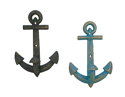 Cast Iron Anchor Wall Hooks, Set of 2 Assorted