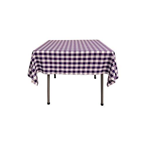 LA Linen Checkered Overlay Tablecloth, 58 by 58-Inch, Purple