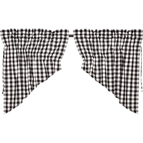 VHC Brands Classic Country Farmhouse Kitchen Window Curtains - Annie Buffalo Check White Lined Prairie Swag Pair, Black VHC Brands Classic Country Farmhouse Kitchen Window Curtains - Annie Buffalo Check White Lined Prairie Swag Pair, Black