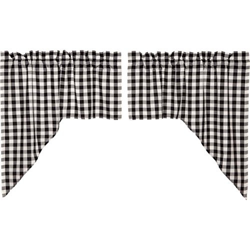 VHC Brands Classic Country Farmhouse Kitchen Window Curtains - Annie Buffalo Check White Lined Swag Pair, Black VHC Brands Classic Country Farmhouse Kitchen Window Curtains - Annie Buffalo Check White Lined Swag Pair, Black