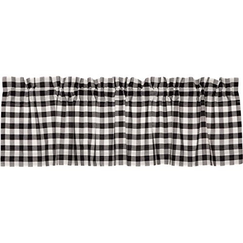 VHC Brands Classic Country Farmhouse Kitchen Window Curtains - Annie Buffalo Check White Lined Valance, 16" x 60", Black VHC Brands Classic Country Farmhouse Kitchen Window Curtains - Annie Buffalo Check White Lined Valance, 16" x 60", Black