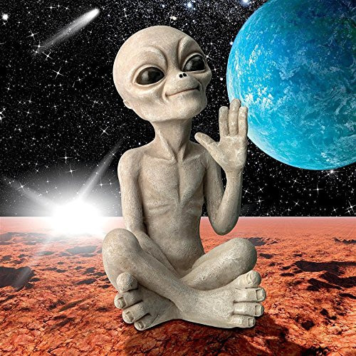 Design Toscano Greetings Earthlings UFO Alien Statue, Small-Sitting, Sandstone
