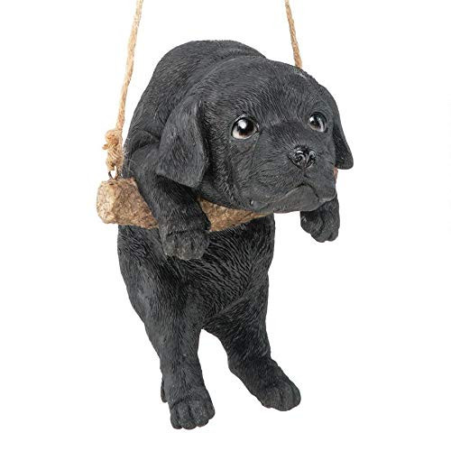 Design Toscano Black Lab Puppy on a Perch Hanging Dog Sculpture, 8 Inches, Full Color