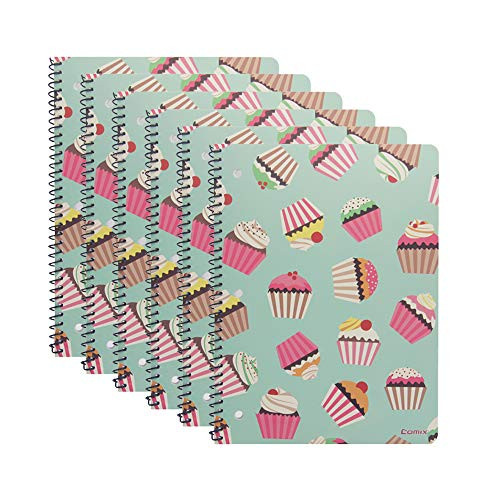 Comix Wide-Ruled-Spiral Notebook 70 Sheets- 1 Subject Paper 10.5x 8 inch, 6-Pack (Cupcake)