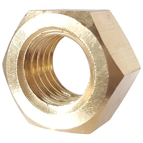 1/4-20 Full Finished Hex Nuts, Solid Brass, Grade 360, Plain Finish, Quantity 50