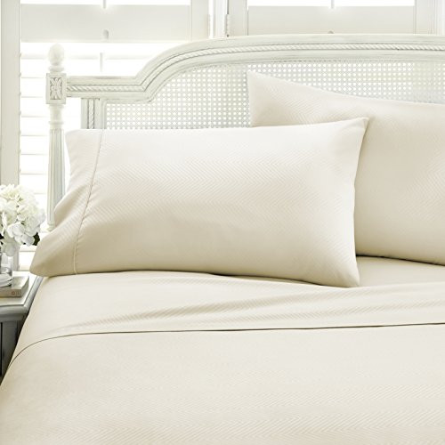 ienjoy Home Hotel Collection Embossed Chevron 4 Piece Sheet Set, KING, IVORY
