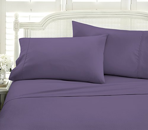 ienjoy Home Hotel Collection Embossed Chevron 4 Piece Sheet Set, QUEEN, PURPLE