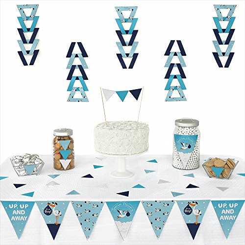 Big Dot of Happiness Boy Special Delivery - Triangle Blue Its A Boy Stork Baby Shower Decoration Kit - 72 Piece