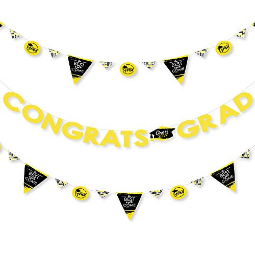 Yellow Grad - Best is Yet to Come - 2019 Yellow Graduation Party Letter Banner Decoration - 36 Banner Cutouts and Congrats Grad Banner Letters