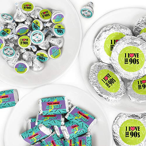 90's Throwback - Mini Candy Bar Wrappers, Round Candy Stickers and Circle Stickers - 1990s Party Candy Favor Sticker Kit - 304 Pieces