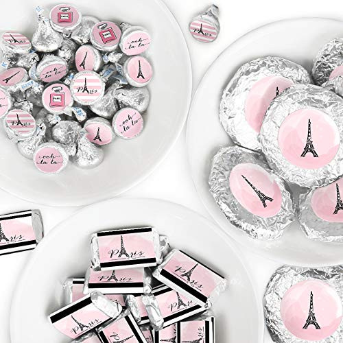 Paris, Ooh La La - Mini Candy Bar Wrappers, Round Candy Stickers and Circle Stickers - Paris Themed Baby Shower or Birthday Party Candy Favor Sticker Kit - 304 Pieces