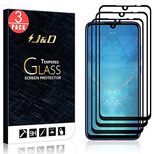 J&D Compatible for 3-Pack Xiaomi Redmi Note 7 / Xiaomi Redmi Note 7 Pro Screen Protector, [No Lifted Edges] [NOT Full Coverage] Ballistic Tempered Glass Film Shield with Strong Edge Adhesive
