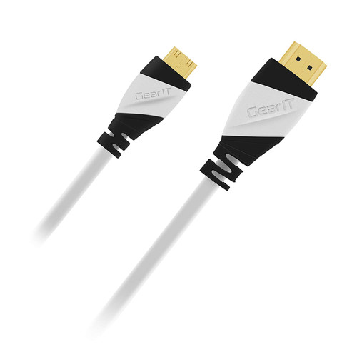 15 Ft Mini HDMI to HDMI Cable, GearIT Mini HDMI to HDMI 15FT High Speed Ethernet 4K Resolution 3D Video and ARC Audio Return Channel Mini HDMI to HDMI Cable, White