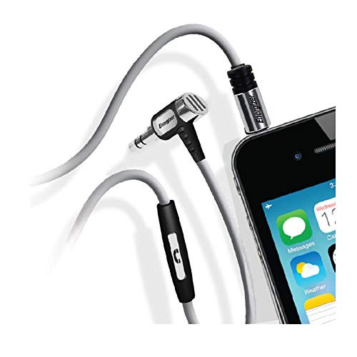 Premier Energizer AUX Cable 6ft with Mic Hands-Free Auxiliary Audio Cord 3.5mm Male to Male Metal Tip, Gray 6 Feet