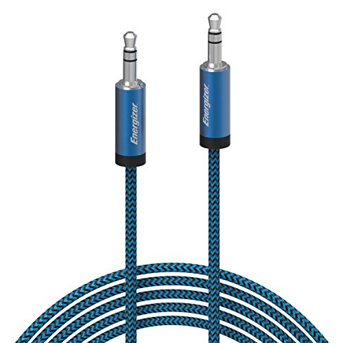 Premier Energizer AUX Cable 6ft Auxiliary 3.5mm Audio Cord Nylon Braided Audio Link Car Music Connector Male to Male Metal Tip, Blue 6 Feet